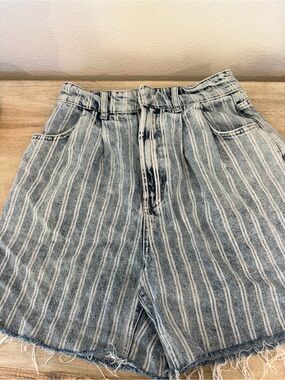 Free People We The Free Size 28 Striped Denim Shorts High Rise Raw Hem